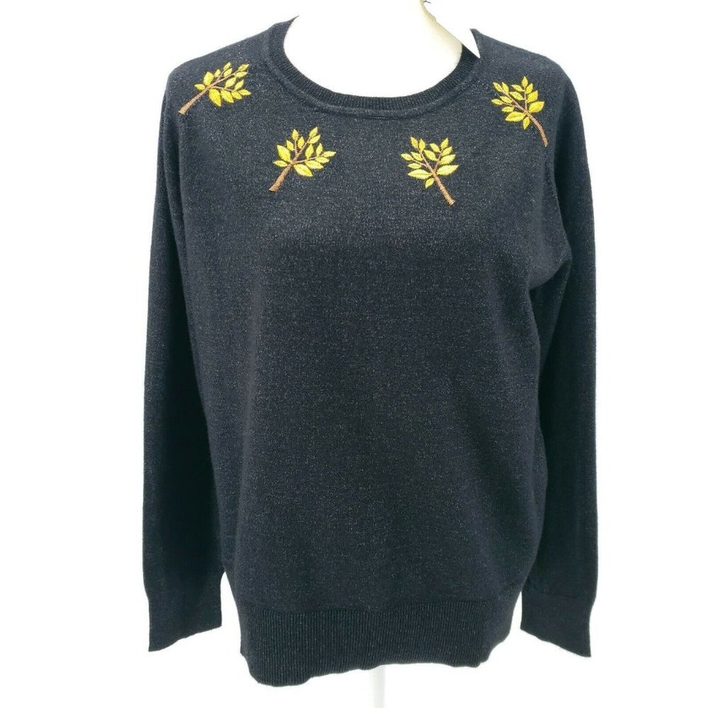 PEPALOVES Embroidered Black Yellow Pullover Tree Embroidered XS and SMALL